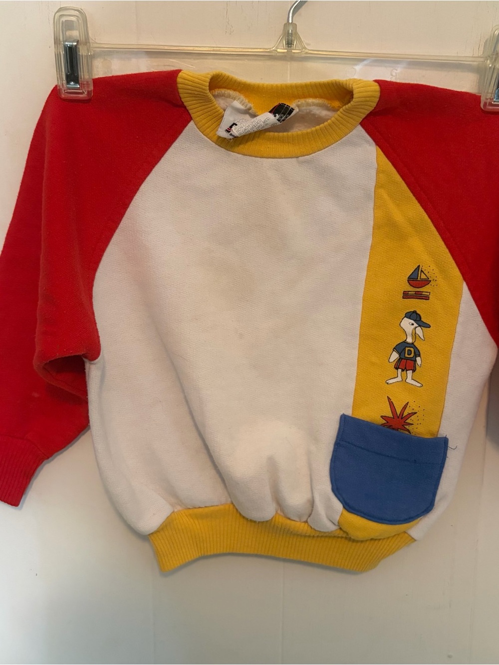 Vintage 80s Donmoor Kids Crewneck Sweatshirt - White, Red & Yellow colorblock